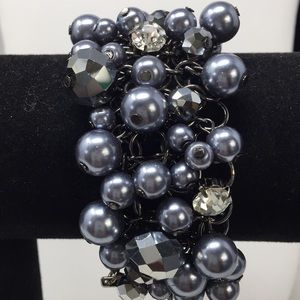 Glass pearl and crystal bracelet chain mail back